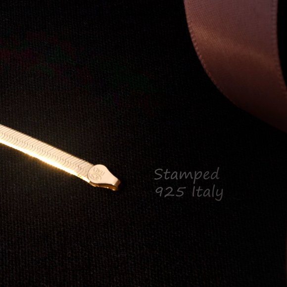Herringbone Necklace Gold Plated Sterling Silver Herringbone Chain Stamped 925 - Picture 8 of 8